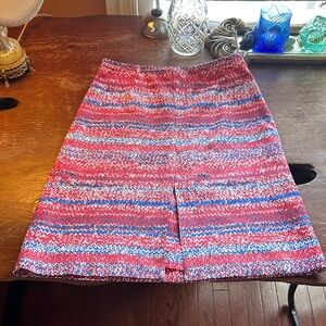 Tory Burch Silk Striped Knit A-Line Skirt in Red, Blue & White